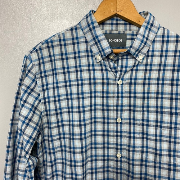BONOBOS Blue and White Plaid Button Down Shirt - Picture 2 of 4